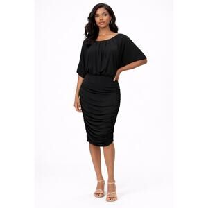 Rachel Zoe Black Ruched Midi Dress Batwing Dolman Sleeves Size 0